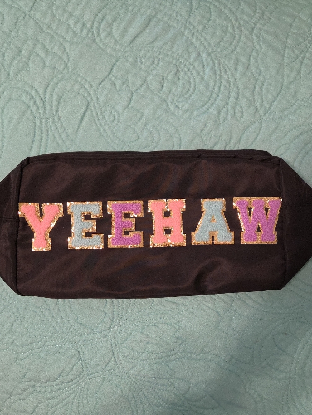 Black Travel/Makeup Bag with Multicolor 'YEEHAW' Sequin Letters